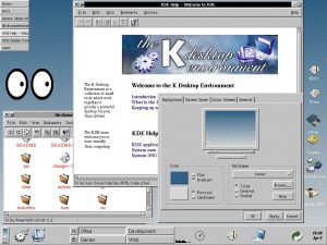 Abbildung 5: Der historische KDE-Desktop mit ausgefahrenen Features.