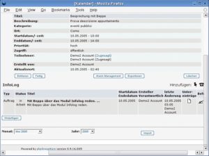 Abbildung 6: Das Modul Infolog erlaubt es, in PHP Groupware beliebige Informationen mit einem Termin zu verknüpfen und dabei noch den Überblick zu behalten.