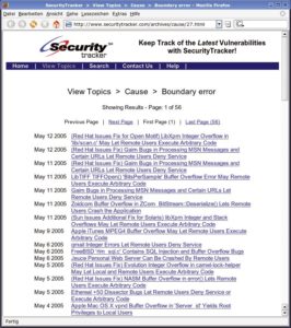 Abbildung 1: Die Kategorie "Boundary Errors" auf der Sicherheits-Webseite Securitytracker. Die Bugs in dieser Klasse sind meist auf Fehler bei der Eingabebehandlung zurückzuführen.
