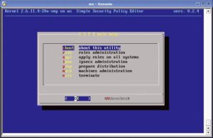 Abbildung 1: Das Hauptmenü von SSPE ist sehr übersichtlich geraten. Durch das einfache Textinterface lässt sich die Konfigurationssoftware auch problemlos aus der Ferne bedienen - ein Segen für heimarbeitende Admins.