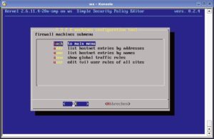 Abbildung 3: Das »rules«-Menü verwirrt durch die fehlerhafte Bezeichnung »machines configuration«. Hier ist es derzeit nur möglich, die Konfiguration anzusehen oder sie von Hand mit dem Editor »vi« anzupassen.