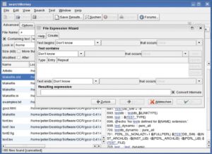 Abbildung 1: Searchmonkey bietet Konsolenmuffeln die Funktionen von Grep und Find unter einer grafischen Oberfläche. Außerdem enthält das Tool einen Wizzard für Regular Expressions.
