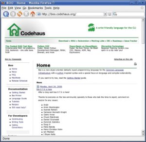 Abbildung 1: Auf der übersichtlichen Homepage des Boo-Projekts findet sich neben umfangreichen Codebeispielen auch eine sehr gute Einführung in die Sprache.