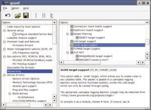Abbildung 1: Im Kernel (hier 2.6.13) muss das ULOG-Target aktiviert sein. Die Option versteckt sich unter »Networking | Network Options | Network packet filtering | IP: Netfilter Configuration | IP tables support | ULOG target support«.