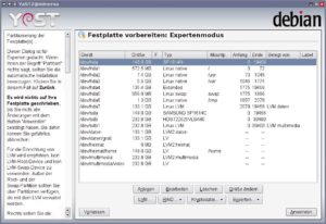 Abbildung 1: Das Partitionierungsmodul von Yast 2 teilt Festplatten auf und legt Mountpoints fest. Das Projekt Yast4Debian hat diesen Programmteil bereits erfolgreich portiert.