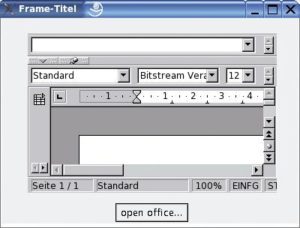 Abbildung 1: In einer Java-Anwendung eingebetteter Open-Office-Writer ohne ausgefeiltes Menü.