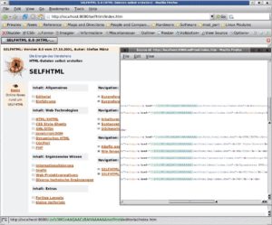 Abbildung 1: Die Indexseite von Self-HTML mit angepassten Links, die nun Session-Informationen enthalten.