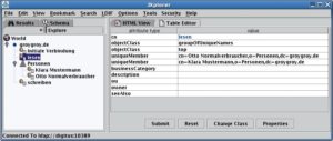 Abbildung 1: Das universelle LDAP-Frontend JXplorer zeigt links die Struktur des LDAP-Baums und rechts den Inhalt der »lesen«-Tabelle. Apache und Tomcat nutzen diese Daten für ihre Zugangskontrollen.