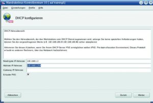 Abbildung 1: Mandrakes Corporate Server 3.0 enthält eine Reihe von Server-Assistenten, die bei der Konfiguration verbreiteter Servertools helfen. Zu sehen ist der DCHP-Wizard.