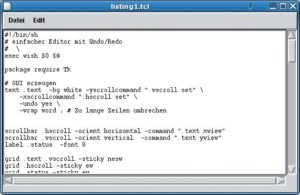 Abbildung 1: Der Editor aus Listing 1 zeigt wichtige Funktionen des Textwidgets. Er öffnet und schreibt Dateien und beherrscht unbegrenztes Undo und Redo.