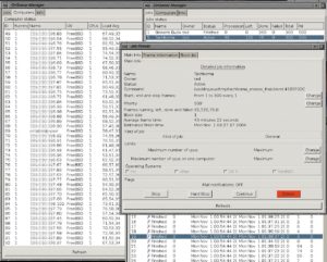 Abbildung 1: Der Ressourcen-Manager Dr Queue verwaltet die Rechnerkapazitäten beim Rendern einzelner Bilder in einer digitalen Animation. Das GUI zeigt alle Knoten des Netzwerks im Überblick.