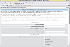 Abbildung 1: Eine neue Liste legt der Admin über das - ausführlich kommentierte - Webinterface an. Dort trägt er den Listeneigentümer ein, der die Liste später konfigurieren und verwalten soll. 