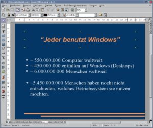 Abbildung 1: Open Office gestaltet Präsentationen ohne hohe Einstiegshürde. Blutige Anfänger kommen damit ebenso schnell zurecht wie Umsteiger aus der Powerpoint-Welt.
