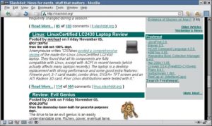 Abbildung 1: Die Newsseite Slashdot blendet auch Meldungen von Freshmeat ein (rechts). Das Portal holt diese Informationen im standardisierten RSS-Format von der Freshmeat-Seite.