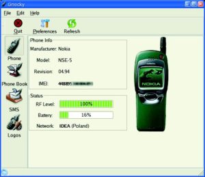 Abbildung 1: Gnocky ist Gnokiis neue grafische Schnittstelle zum Mobiltelefon, mit der sich alle wichtigen Daten abfragen lassen.