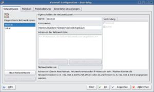 Abbildung 1: Die Guarddog-Oberfläche nach dem ersten Start. Zwei Netzwerkzonen sind bereits eingerichtet, »Internet« und »Lokal«. Auch komplizierte Setups lassen sich in Guarddog nachbilden.