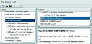Abbildung 1: Um den Bridge-Modus im Kernel 2.6 zu aktivieren, muss unter »Networking Support« der Bereich »802.1d Ethernet Bridging« ausgewählt sein.