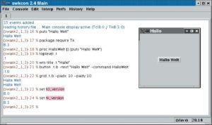 Abbildung 1: Die Tkcon läuft hier als Java-Anwendung: Interpreter und Widget-Set sind in reinem Java implementiert. Der Benutzer kann dennoch normale Tcl- und Tk-Kommandos eintippen (links) und damit zum Beispiel neue GUIs gestalten (rechts).