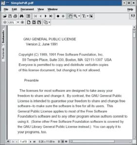 Abbildung 1: Das Programm aus Listing 2 zeigt den GPL-Wortlaut im PDF-Format.