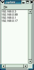 Abbildung 1: Das GTK-Programm »capture.pl« zeigt alle Rechner im LAN in einer Liste an.