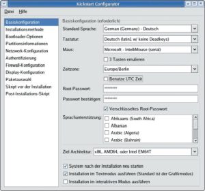 Abbildung 1: Das grafische Kickstart erzeugt die Konfigurationsdatei, mit deren Hilfe später Anaconda den Rootserver partitioniert, formatiert und installiert. Fehlerträchtige Eingaben an der Konsole des Servers sind nicht nötig.