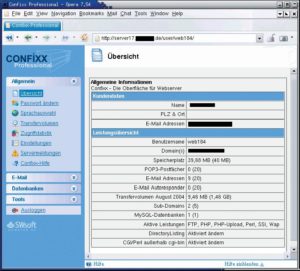Abbildung 1: Die Administrationssoftware Confixx zeigt alle Informationen zu einem Kunden übersichtlich auf einer Webseite. Wer den Account knackt, hat somit auch bequemen Zugriff auf diese sensiblen Daten.
