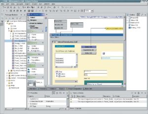 Abbildung 1: Die Eclipse Workbench von Hanser kommt mit vielen Plugins. Hier ist das GUI-Designer-Plugin V4All von Ramin Assisi zu sehen, dem Autor der Workbench.
