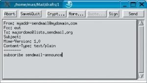 Abbildung 1: Wer beim Abonnieren einer Mailingliste ein Anhängsel hinter die eigene Adresse setzt, kann Listenmails später automatisch aussortieren: Qmail sendet »myaddr-Liste@Domain« an »myaddr@Domain« (bei Sendmail: »myaddr+Liste@Domain«).