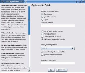 Abbildung 1: Die Option »Nicht beim Systemstart mounten« muss aktiviert sein. Das Mounten ist Aufgabe der Clustertools. Als Device wird später die DRBD-Ressource in die Datei »/etc/fstab« eingetragen.