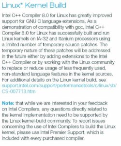 Abbildung 1: Anders als Intel hier in [4] behauptet, gelingt dem ICC das Übersetzen des Kernels mit ein paar Patches nicht.