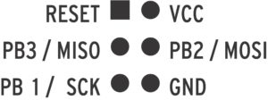 Abbildung 1: Butterfly ist für den Anschluss eines Programmierkabels vorbereitet, das Bild zeigt die Signalbelegung des Lötaugen-Felds auf der Platine.