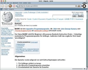 Abbildung 1: Die Programmiersprache Basic genießt mittlerweile einen hohen Bekanntheitsgrad. Entsprechend groß ist der Eintrag in der Wiki-Enzyklopädie Wikipedia.