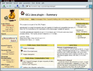 Abbildung 1: Projektseite von GCJ Web Plugin. Diese Software steht unter der GPL und soll in Zukunft die proprietären Java-Plugins von Sun und IBM ersetzen.