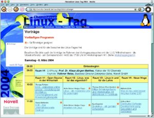 Abbildung 1: Das Programm des sechsten Chemnitzer Linuxtags. Vorgesehen sind nicht weniger als vier Vortrags-Threads, die mit interessanten Themen voll gepackt sind.