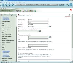 Abbildung 1: Der Administrator legt die Benutzer für das E-Directory über den I-Manager an und bestimmt dabei außerdem die wichtigsten Attribute.