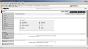 Abbildung 1: Die übersichtliche Axigen-Weboberfläche für Administratoren. Hier sind die Auswahl der Serverdienste sowie weitere Basis-Einstellungen zu sehen.