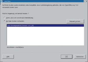 Abbildung 1: Konfiguration der JVM für Open Office per »jvmsetup«.