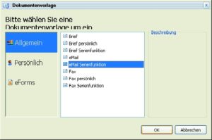 Abbildung 1: Über die Serienfunktion lassen sich Briefe, E-Mails und Faxe als Rundmail versenden. Der Clou: Für jeden Empfänger ist über ein Variablensystem beispielsweise eine persönliche Anrede wählbar.