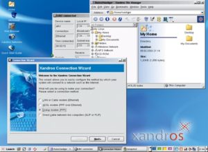 Abbildung 1: Der aufgeräumte Xandros-Desktop: Filemanager im Windows-Stil, Wizards erleichtern die Konfiguration. Komfortable ISDN-Unterstützung beispielsweise fehlt aber.