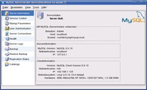 Abbildung 1: MySQL-Admin versammelt die meisten Verwaltungsaufgaben unter einer grafischen Oberfläche, auf der Eingangsseite werden Statusinformationen präsentiert.