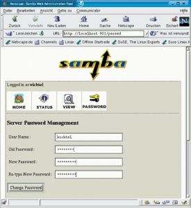 Abbildung 1: Die Web-Oberfläche von Swat erlaubt auch das komfortable Ändern von Benutzerpasswörtern.