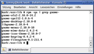 Abbildung 1: Der Befehl »rpm -qa« zeigt alle installierten RPM-Pakete an, »grep« filtert die Ausgabe.