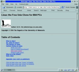 Abbildung 1: Ein lebendes Fossil im WWW. Ed Chi beschreibt den freien Unix-Clone Linux. Tux war noch nicht erfunden.