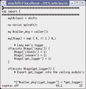 Abbildung 1a: Ein Stück Perl-Code im Vim, in dieser Version noch ohne Hervorhebungen.