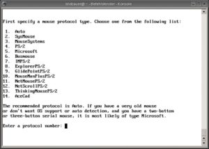 Abbildung 2: Bei der X-Konfiguration mit Xorgconfig stellt das Tool zahlreiche Fragen (in der Abbildung zum Maustyp) und erzeugt dann die Datei »xorg.conf«.