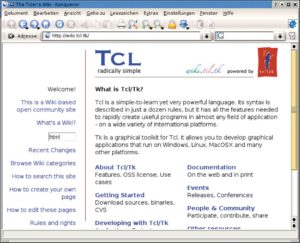 Abbildung 2: Auf der Eingangsseite des Tclers Wiki darf der Besucher nach beliebigen Stichworten suchen (rot umrahmt). Um diesen Ablauf nachzubilden, muss ein Skript die passende HTTP-Anfrage stellen.