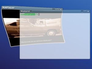 Abbildung 2: XGL und AIGLX erlauben dank OpenGL beliebige Transformationen von Fenstern, beispielsweise beim Verschieben.