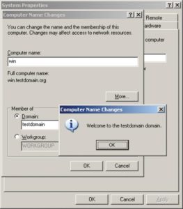 Abbildung 2: Die erfolgreiche Anmeldung von Windows 2003 Server als Member-Server in einer Samba-4-Domäne.