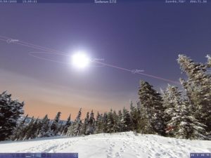 Abbildung 2: Stellarium zeigt mittels hauchdünner Linien, wie Planeten über den Tageshimmel ziehen, und benennt sie dabei entsprechend.