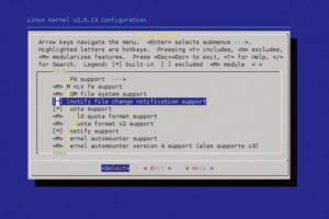 Abbildung 2: Die Option für Inotify findet sich in der Kernelkonfiguration unterhalb »File systems«.